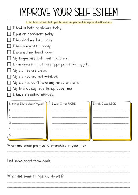 Printable Self Help Worksheets