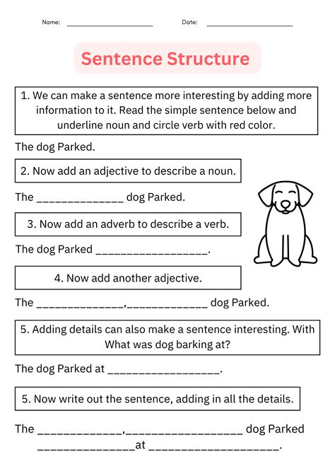Printable Sentence Structure K 12
