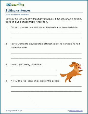 Printable Sentences For Editing 3Rd Grade