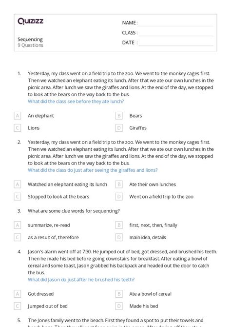 Printable Sequencing Activities For 6Th Grade