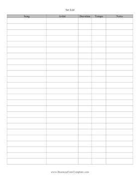 Printable Set List Form