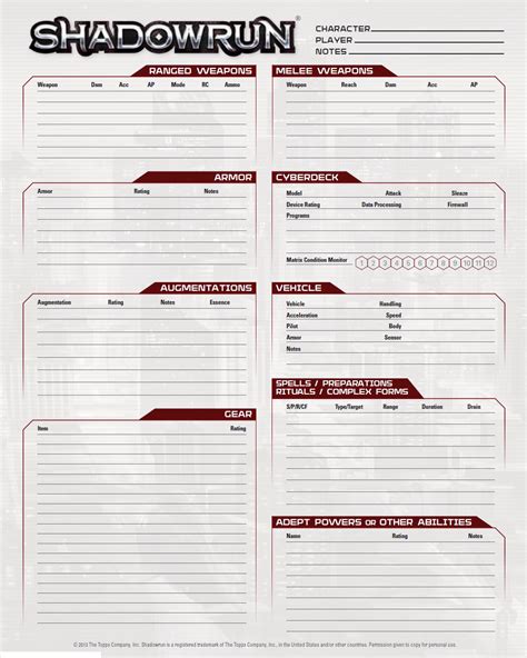Printable Shadowrun 2Nd Edition Character Sheet