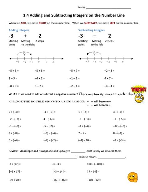 Printable Sheets For Adding And Subtracting Integers With A Number Line