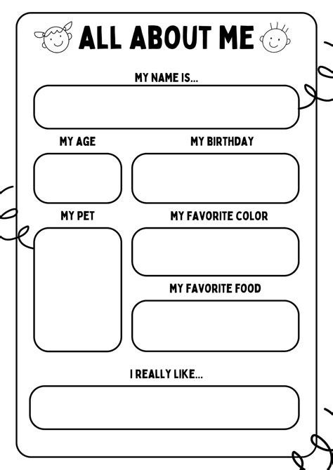Printable Sheets Of All About Me