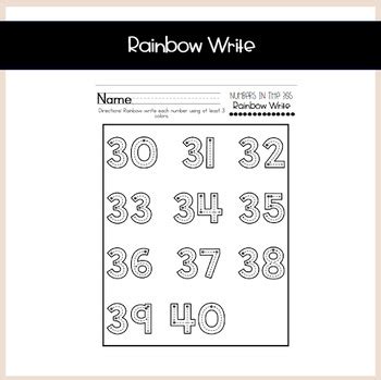 Printable Sheets Of Numbers 30 40