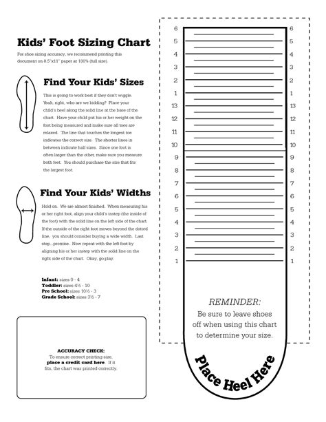 Printable Shoe Size Chart Letter