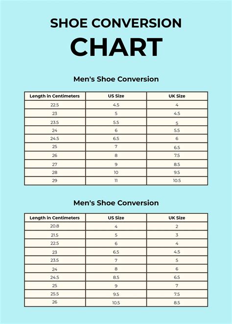 Printable Shoe Size Conversion