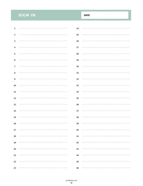 Printable Sign In Sheet Printable