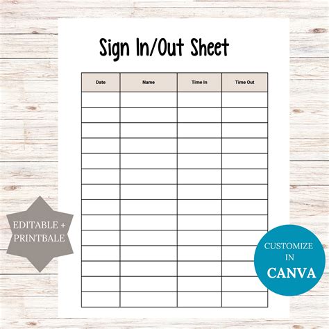Printable Sign Inout Sheet