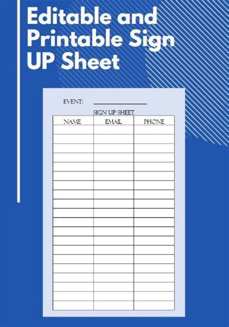 Printable Sign Up Sheet Excel