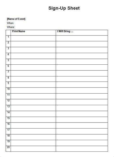 Printable Sign Up Sheets: A Convenient Way To Organize Your Data