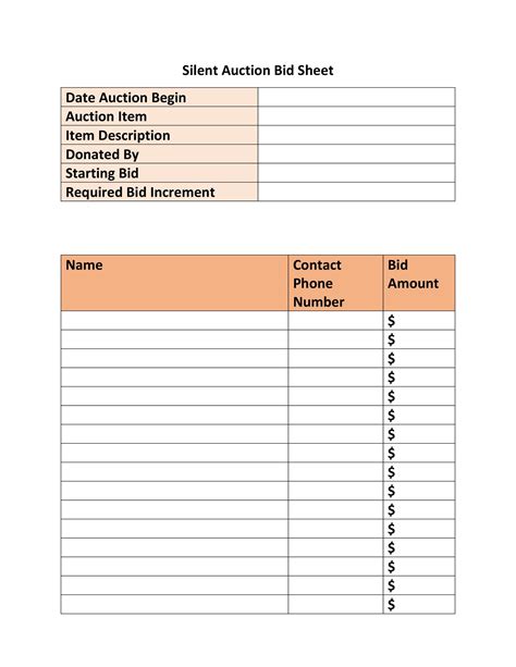 Printable Silent Auction Template