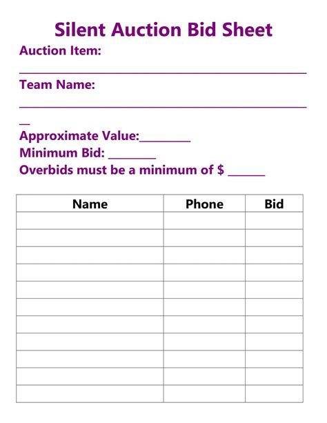 Printable Silent Auction Templates