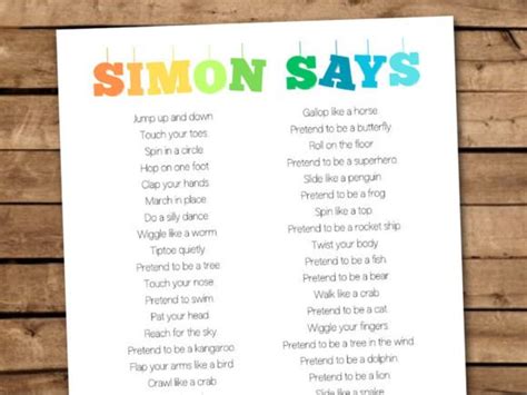 Printable Simon Says Couples Game
