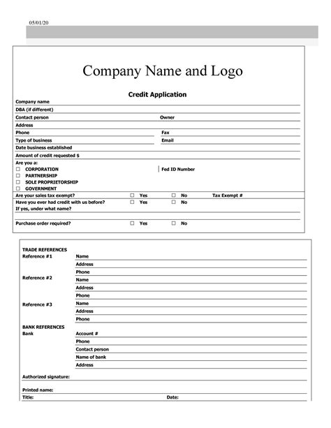 Printable Simple Credit Application