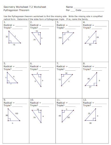 Printable Simple Directions For Pythagorean Theorem