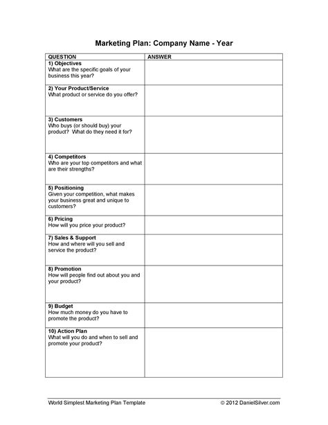 Printable Simple Marketing Plan Template