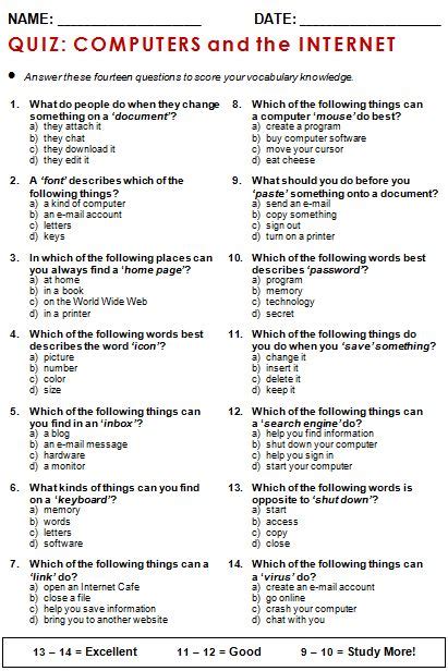 Printable Simple Network And Computers Test