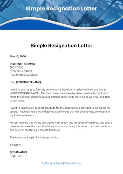Printable Simple Resignation Letter