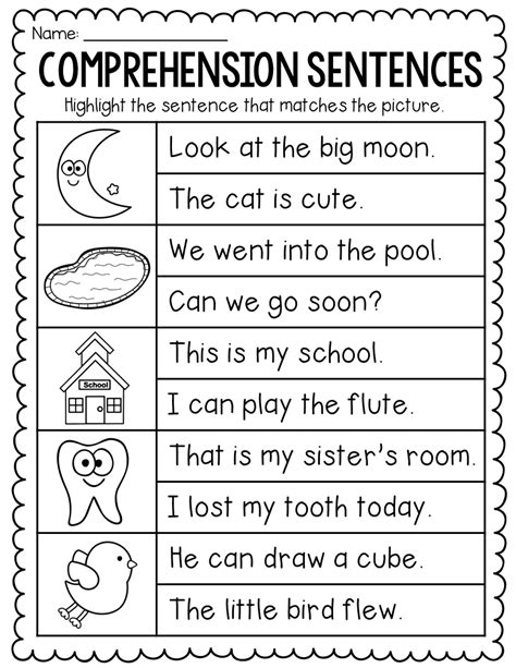 Printable Simple Sentence Comprehension Worksheets