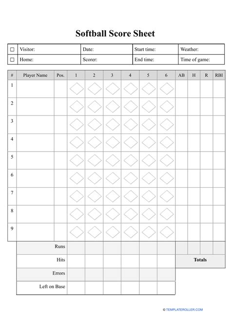 Printable Simple Softball Score Sheet