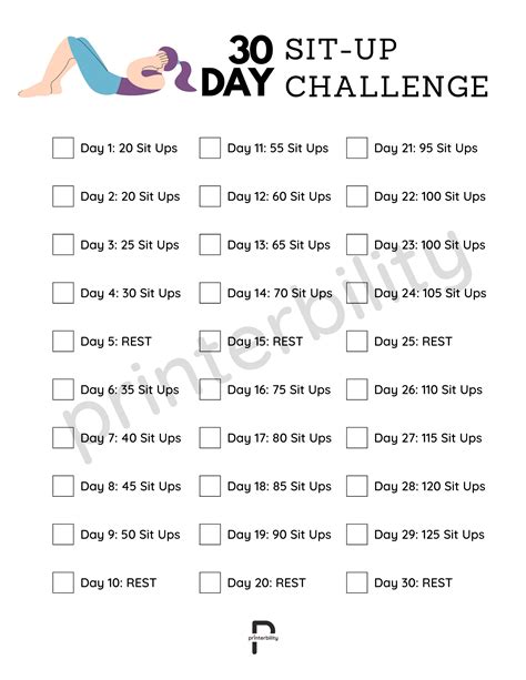 Printable Sit Up Challenge