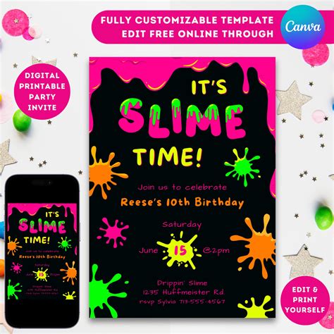 Printable Slime Birthday Invitations