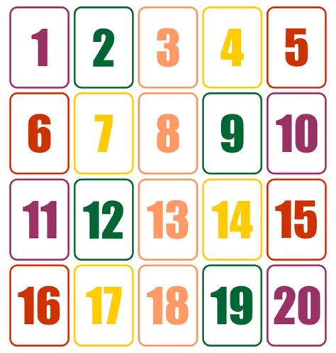 Printable Small Numbers Cards 1 20