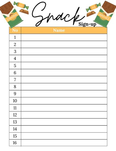 Printable Snack Sign Up Sheet Template