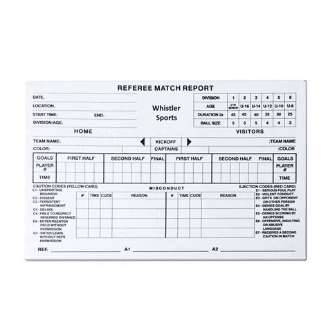 Printable Soccer Referee Sheets