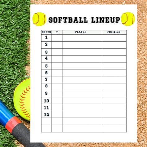 Printable Softball Field Lineup Sheet