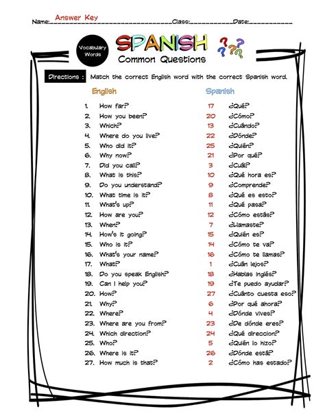Printable Spanish Answer Key