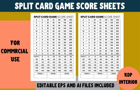 Printable Split Card Game Score Sheet