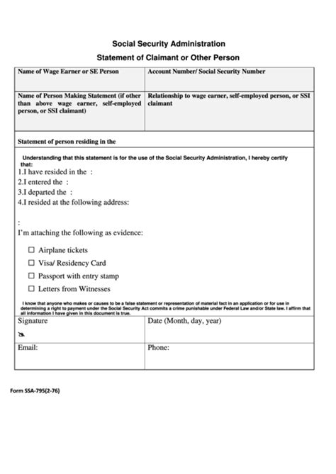 Printable Ssa Form 795