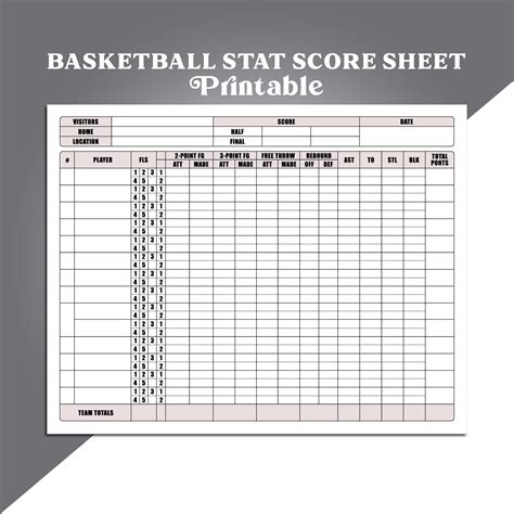 Printable Stat Sheet For Basketball