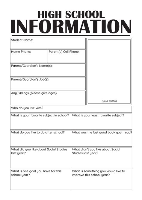 Printable Student Information Sheet High School