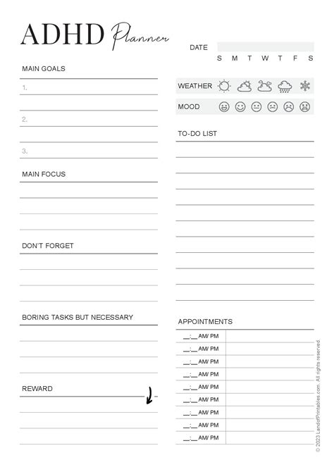 Printable Student Planner Adhd