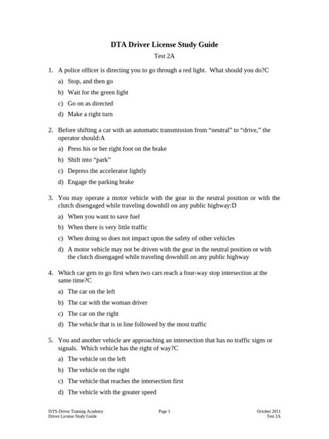 Printable Study Guide For Driving Test