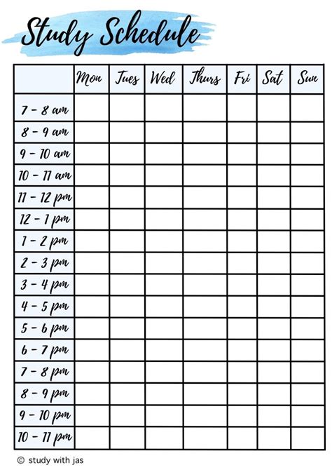 Printable Study Schedule Printable Study Schedule