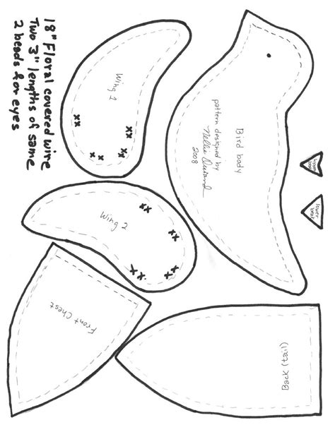 Printable Stuffed Bird Pattern Template