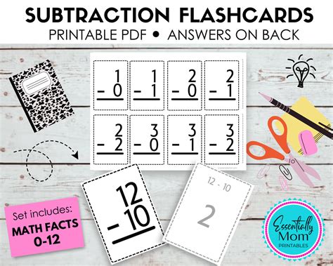 Printable Subtraction Cards To 12