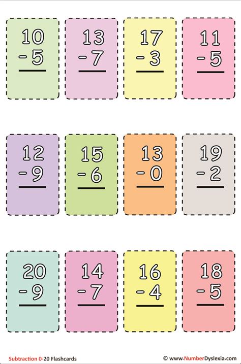 Printable Subtraction Flashcards To 20