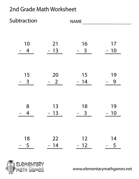 Printable Subtraction Math Sheets For 2Nd Grade