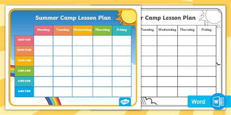 Printable Summer Camp Lesson Plan Template