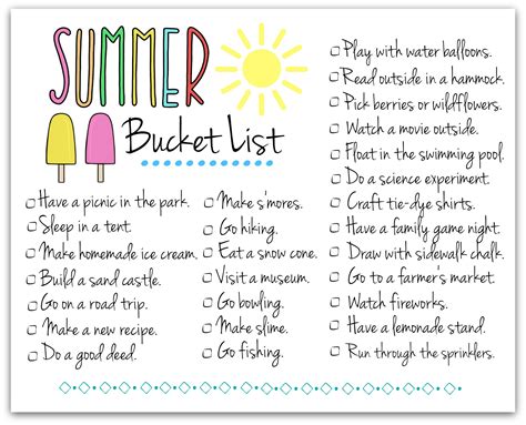 Printable Summer Fun Ideas
