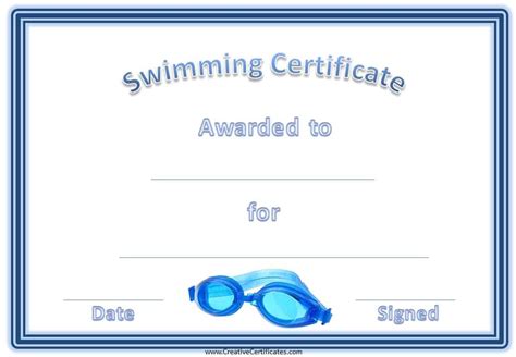 Printable Swimming Certificates