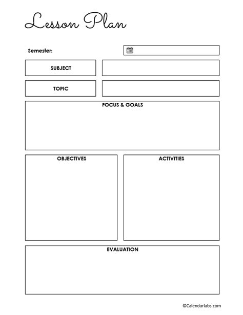 Printable Teacher Lesson Planner Template