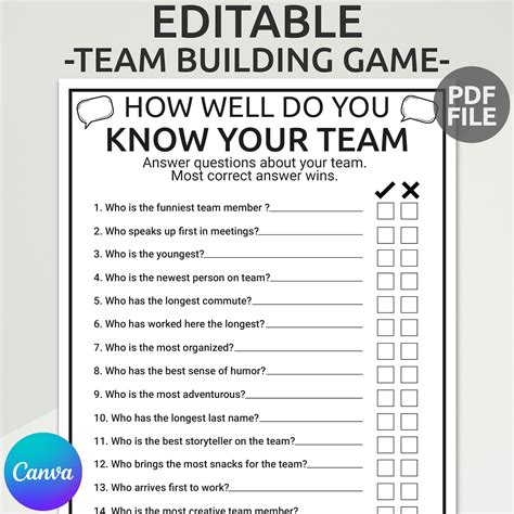 Printable Team Building Quiz