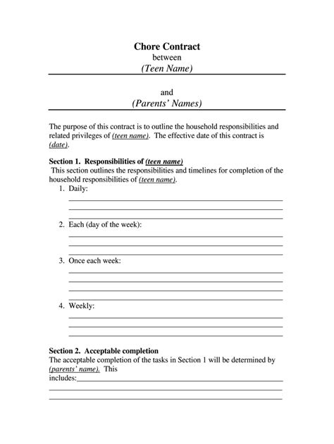 Printable Teenage Chore Contract: A Guide For Parents