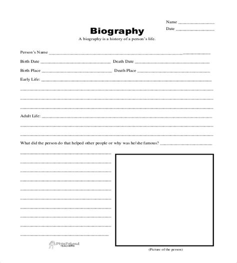 Printable Template For Biography